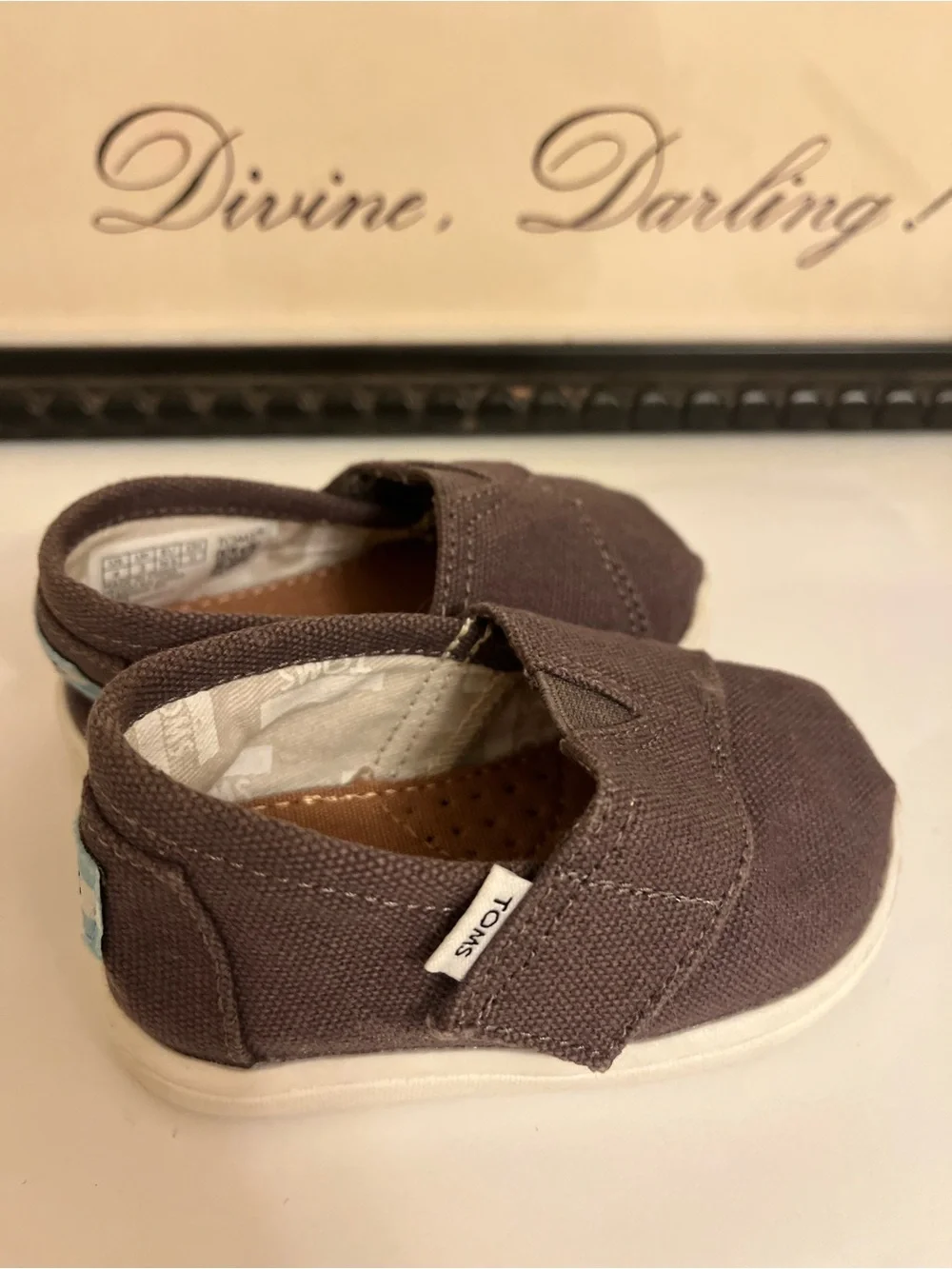 Toms Toddler Slip-On Shoes in Dark Brown Canvas - Size T4